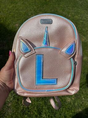 Justice Iridescent Pink Unicorn Mini Backpack with Blue Accents